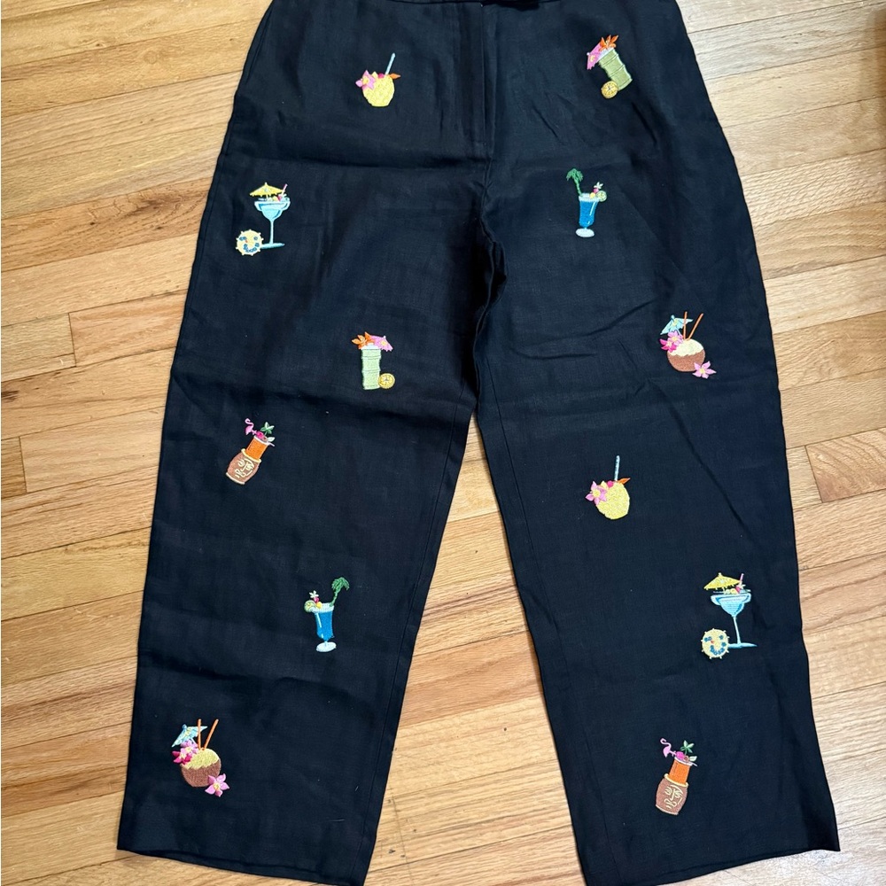 NEW Black Linen Tropical Hawaiian women’s capri pants size 12 NWT